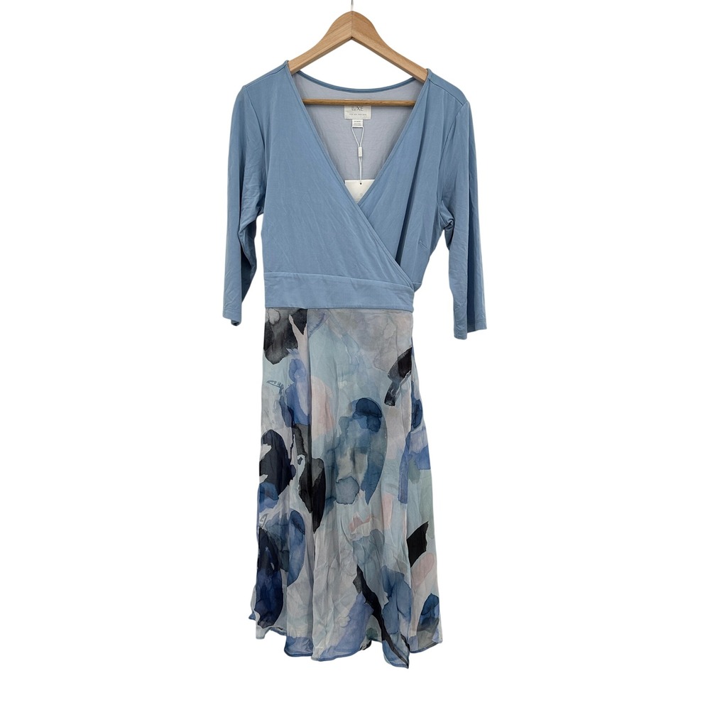 Seraphine Luxe Demelze Maternity Combo Wrap Dress Blue Watercolor Floral US 14 - Picture 2 of 8